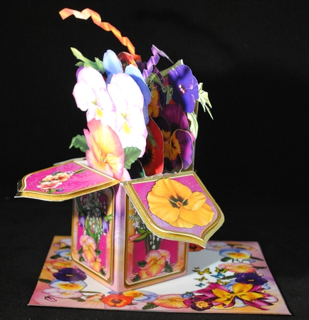 PANSIES - MOTHERS DAY 3D POP UP BOX CARD, DECOUPAGE AND ENVELOPE by Yvonne Middleton