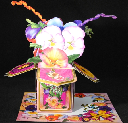 PANSIES - MOTHERS DAY 3D POP UP BOX CARD, DECOUPAGE AND ENVELOPE by Yvonne Middleton
