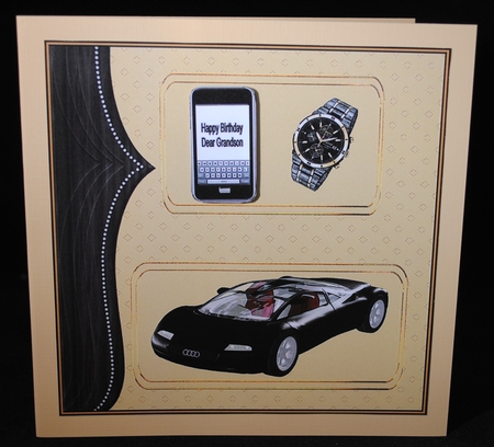 Mens 8 x 8 card front in black by Yvonne Middleton
