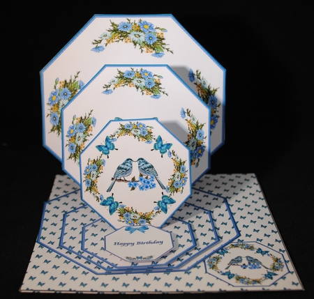 Birds octagonal triple easel card with matching envelope. by Yvonne Middleton