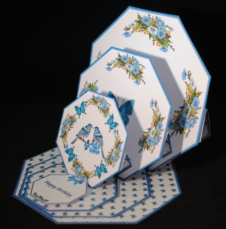 Birds octagonal triple easel card with matching envelope. by Yvonne Middleton