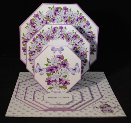 Lilies octagonal triple easel card with matching envelope. by Yvonne Middleton