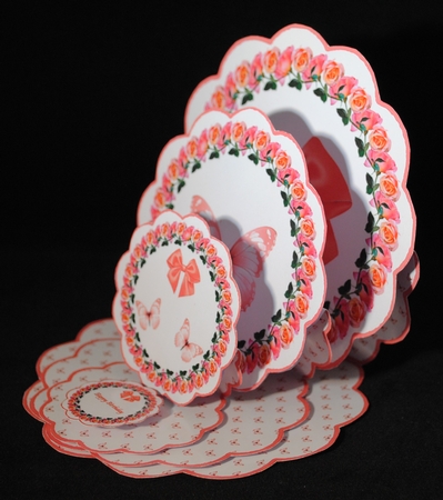 Deep pink rose scalloped triple easel card with matching envelope. by Yvonne Middleton