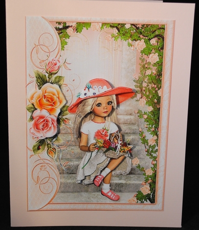 Sweet Little Blushing Rose A5 Card Front & Decoupage by Yvonne Middleton