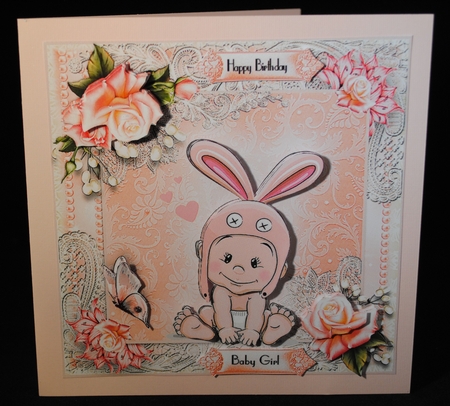 Baby Girl Bunny Hat Card Kit by Yvonne Middleton