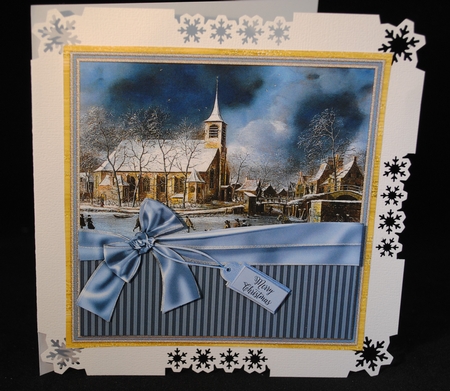 Snow scene 1 religious traditional Christmas scene winter church easy cut quick decoupage card by Yvonne Middleton