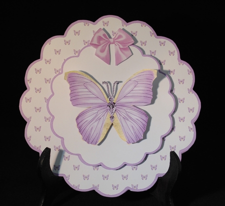 Hexagonal butterfly box and rocker card (lilac) by Yvonne Middleton