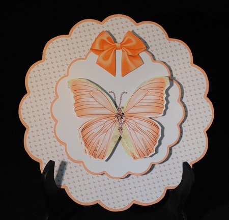 Hexagonal butterfly box and rocker card (Coral) by Yvonne Middleton