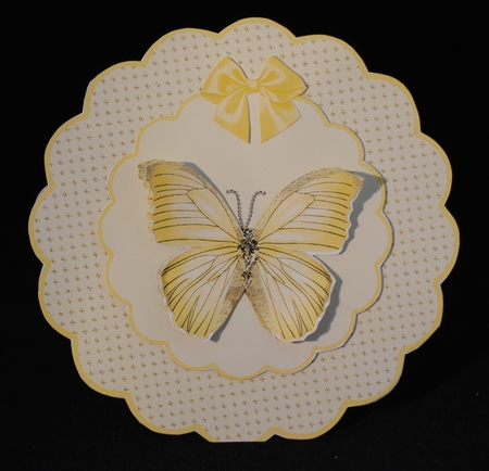 Hexagonal butterfly box and rocker card (lemon) by Yvonne Middleton