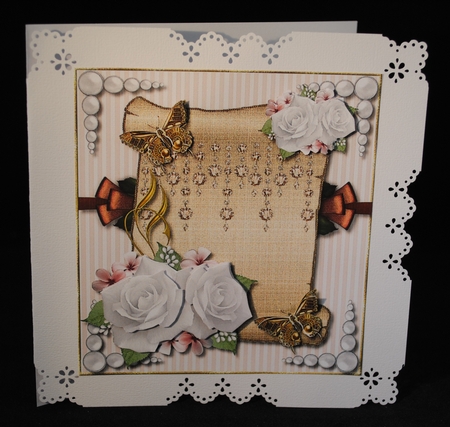 Gem Scroll & White Roses Card Topper  by Yvonne Middleton