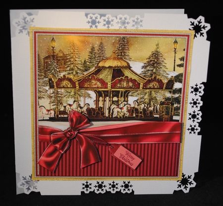 Snow Scene 9 traditional vintage Christmas card Quick card Christmas scene landscape carousel horses by Yvonne Middleton