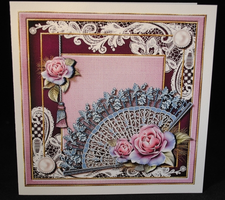 Roses on Lace Fan Card Topper 2 by Yvonne Middleton