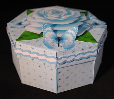 Shades of blue octagonal exploding box card by Yvonne Middleton