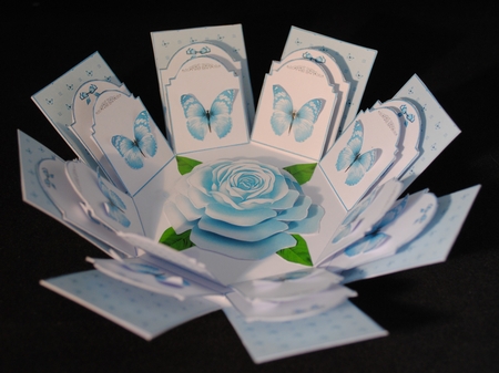 Shades of blue octagonal exploding box card by Yvonne Middleton