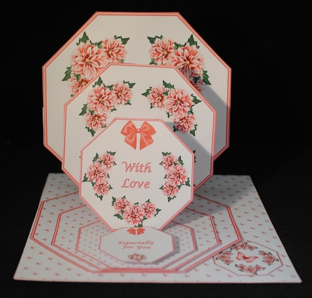 Salmon pink octagonal triple easel card by Yvonne Middleton