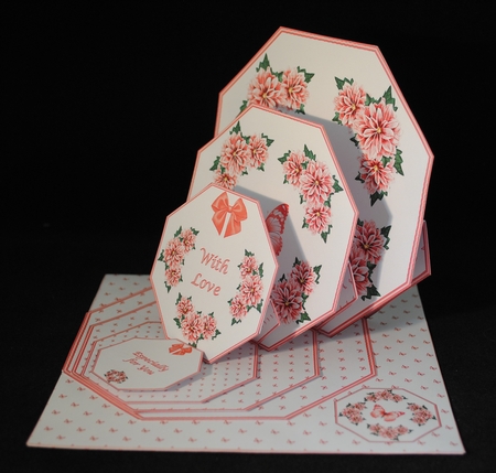 Salmon pink octagonal triple easel card by Yvonne Middleton
