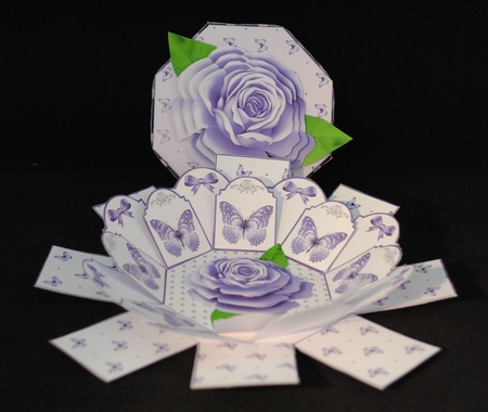 Lilac & white octagonal exploding box card by Yvonne Middleton