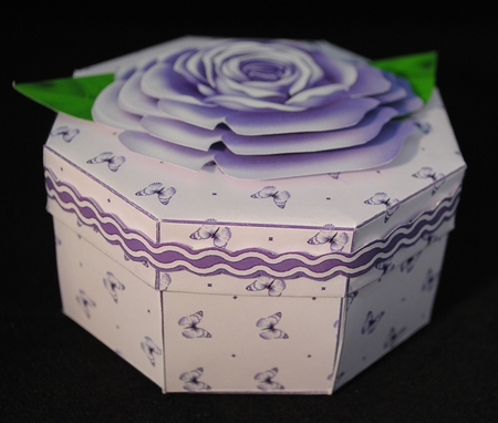 Lilac & white octagonal exploding box card by Yvonne Middleton