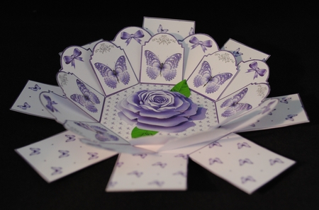 Lilac & white octagonal exploding box card by Yvonne Middleton