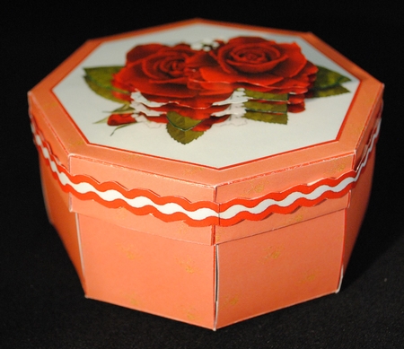Red roses octagonal exploding box card with gift box by Yvonne Middleton