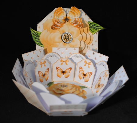 Peach butterflies octagonal exploding box card by Yvonne Middleton
