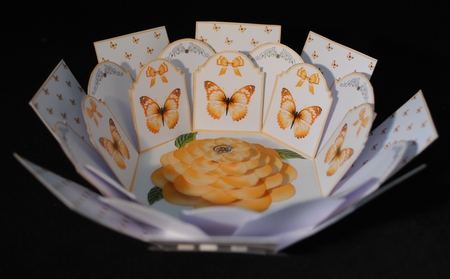 Peach butterflies octagonal exploding box card by Yvonne Middleton