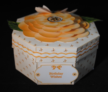 Peach butterflies octagonal exploding box card by Yvonne Middleton