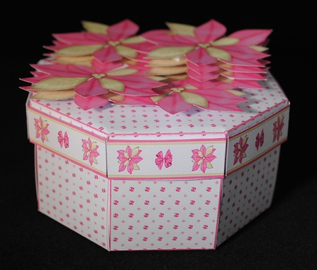 Pink poinsettia octagonal exploding box card with gift box. by Yvonne Middleton