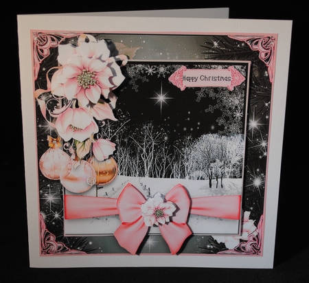 Christmas Scene Pink Poinsettia Card Kit by Yvonne Middleton