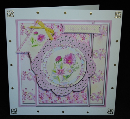 A4 Lily and Doily 6 x 6 Pink/Yellow Card Front with Toppers, Tags and Sentiments by Yvonne Middleton