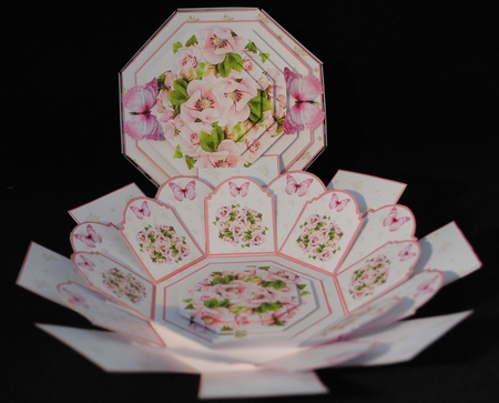 Pale pink floral exploding box card  by Yvonne Middleton