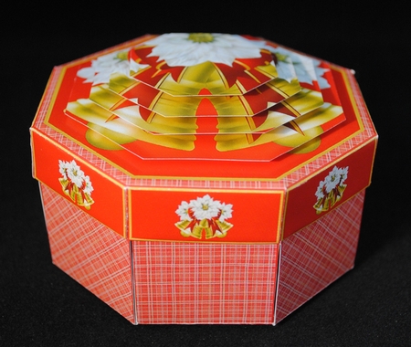 Bells & white poinsettia exploding box card by Yvonne Middleton