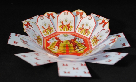 Bells & white poinsettia exploding box card by Yvonne Middleton
