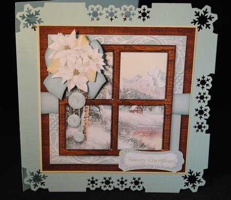 Cool Mint Christmas Window Scene Quick Card 5x5 inch by Yvonne Middleton