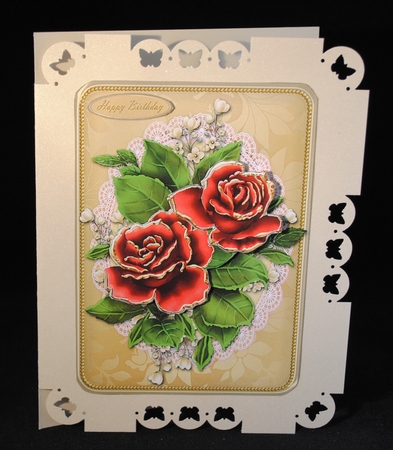 Lovely Roses On A Vintage Lace Doily (Red/Gold) by Yvonne Middleton