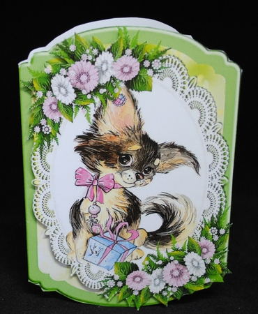 4 Cute kitties/puppies on lace with flowers bracket cards mini kits by Yvonne Middleton