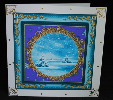 3 Blue Christmas scene card fronts/toppers (blanks) by Yvonne Middleton