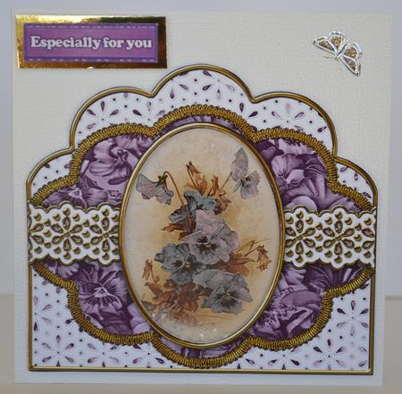 Purple Pansies 2 Anglaise Scallop Card Base Frame by Yvonne Middleton