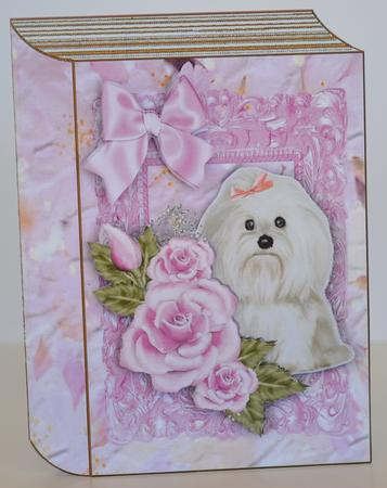 Cute Westie, with Pink Roses on Floral Folded Book by Yvonne Middleton