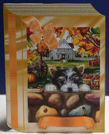 Cute Little Terrier with Autumn Leaves Folded Book by Yvonne Middleton