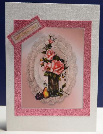 A Vase of Pink Roses Still Life Oval Pyramid by Yvonne Middleton
