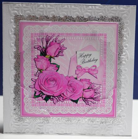 8 x 8 Birthday Roses Lace N Pearls Scalloped Corner Topper by Yvonne Middleton