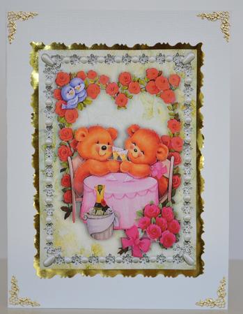 Romantic Teddies with Wine Valentines A4 by Yvonne Middleton