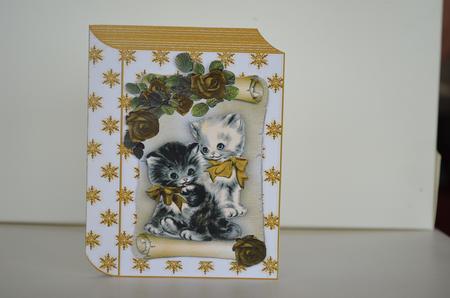 Cute Little Kittens with Gold Roses on a Scroll Folded Book by Yvonne Middleton