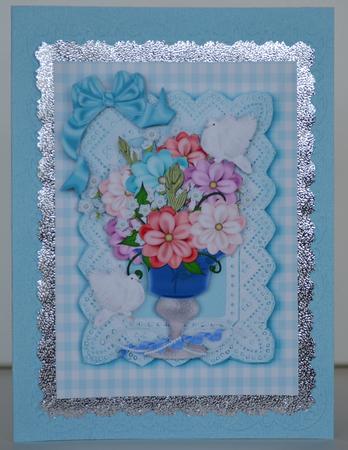 Flowers and Doves in Gingham A4 Frame by Yvonne Middleton
