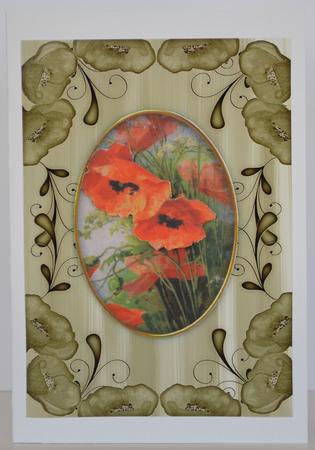 Olive Painted Poppy Swirl Edge A4 Backing Paper by Yvonne Middleton