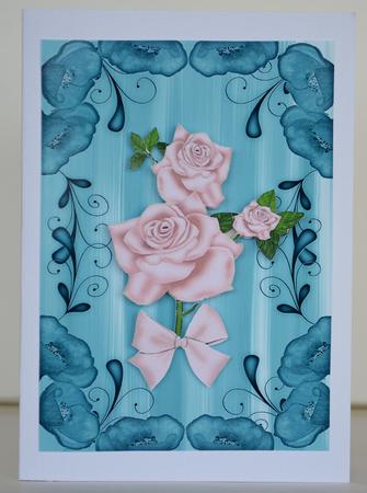 Dusky Teal Painted Poppy Swirl Edge A4 Backing Paper by Yvonne Middleton