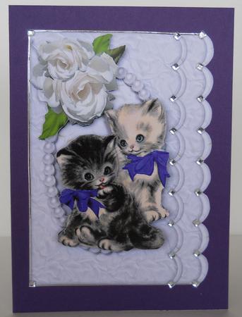 Cute Little Kitties with Purple Bows A4 by Yvonne Middleton