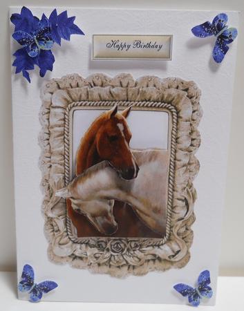 Horses with Heads Entwined with Purple Butterflies by Yvonne Middleton