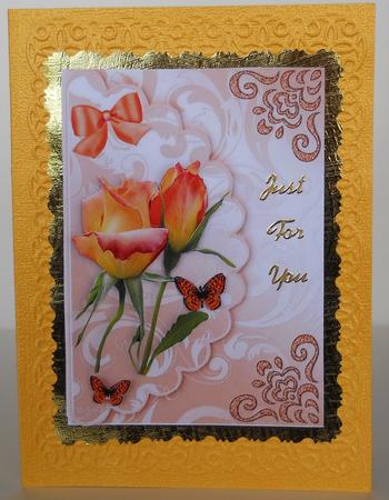 Peach Rose with Butterflies on Scalloped Envelope by Yvonne Middleton